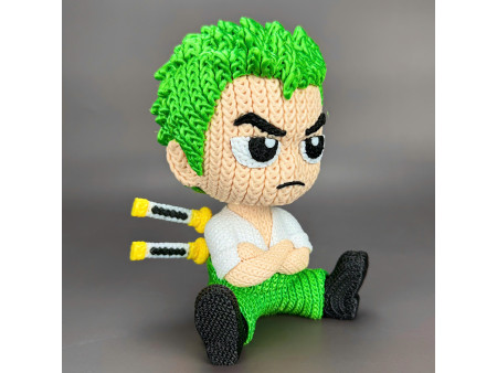 Figura de espadachín verde con tres katanas estilo crochet - Decoración anime artesanal 3D | Whale 3D Studio