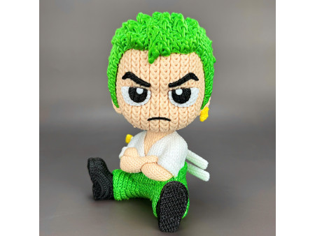 Figura de espadachín verde con tres katanas estilo crochet - Decoración anime artesanal 3D | Whale 3D Studio