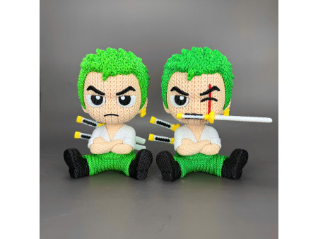Figura de espadachín verde con tres katanas estilo crochet - Decoración anime artesanal 3D | Whale 3D Studio