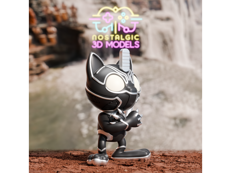 Figura de súper héroe felino tecnológico - Coleccionismo de artesanía 3D | Nostalgic 3D Models
